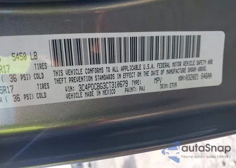 2012 Dodge Journey Sxt из США, поврежденный, VIN 3C4PDCBG3CT310679